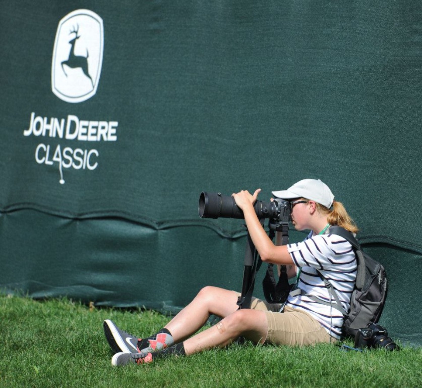 Summer 2014 Dispatch/Argus Intern Leah Klafczynski at the 18th green during the John Deere Classic.