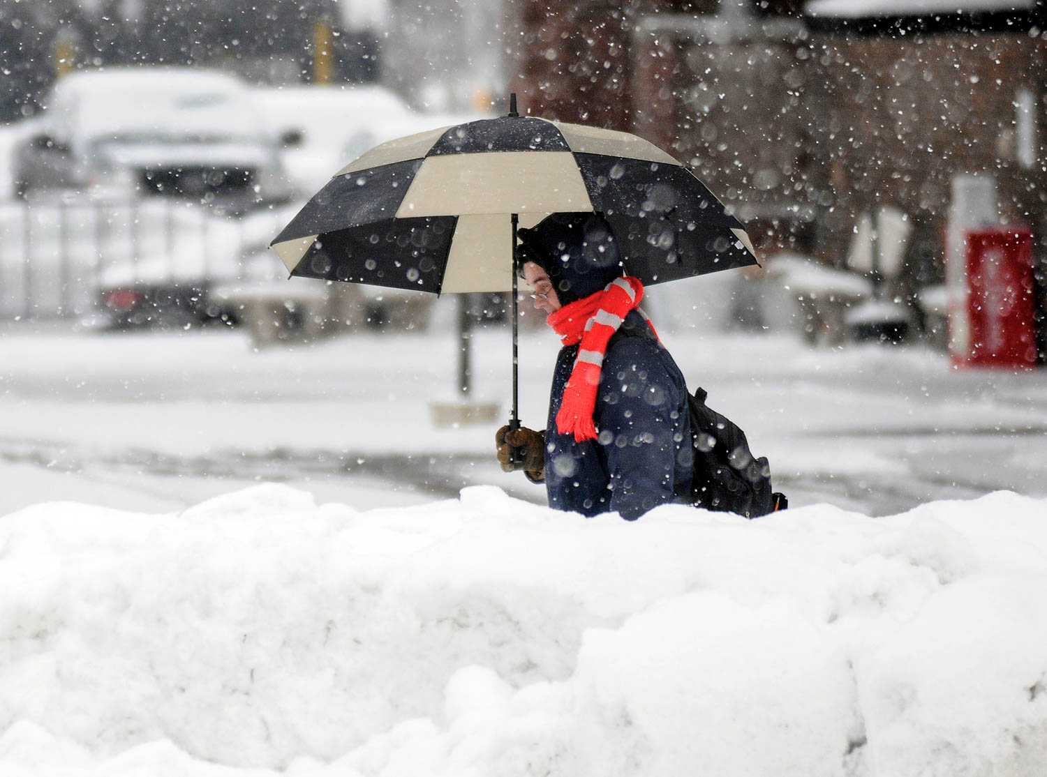 Rex Benz, of Moline, Ill., doesn't let the snowy conditions deter him from setting out on his job search Wednesday morning on 5th Avenue in downtown Moline. Mr. Benz said he is looking for work as an electrician or in logistics. The morning snow is expected to stop by midday with accumulations up to an inch. The afternoon forecast calls for partly sunny conditions with a high around 18 degrees. The wind chill readings are expected to drop to 2 below. (Todd Mizener - Dispatch/Argus)